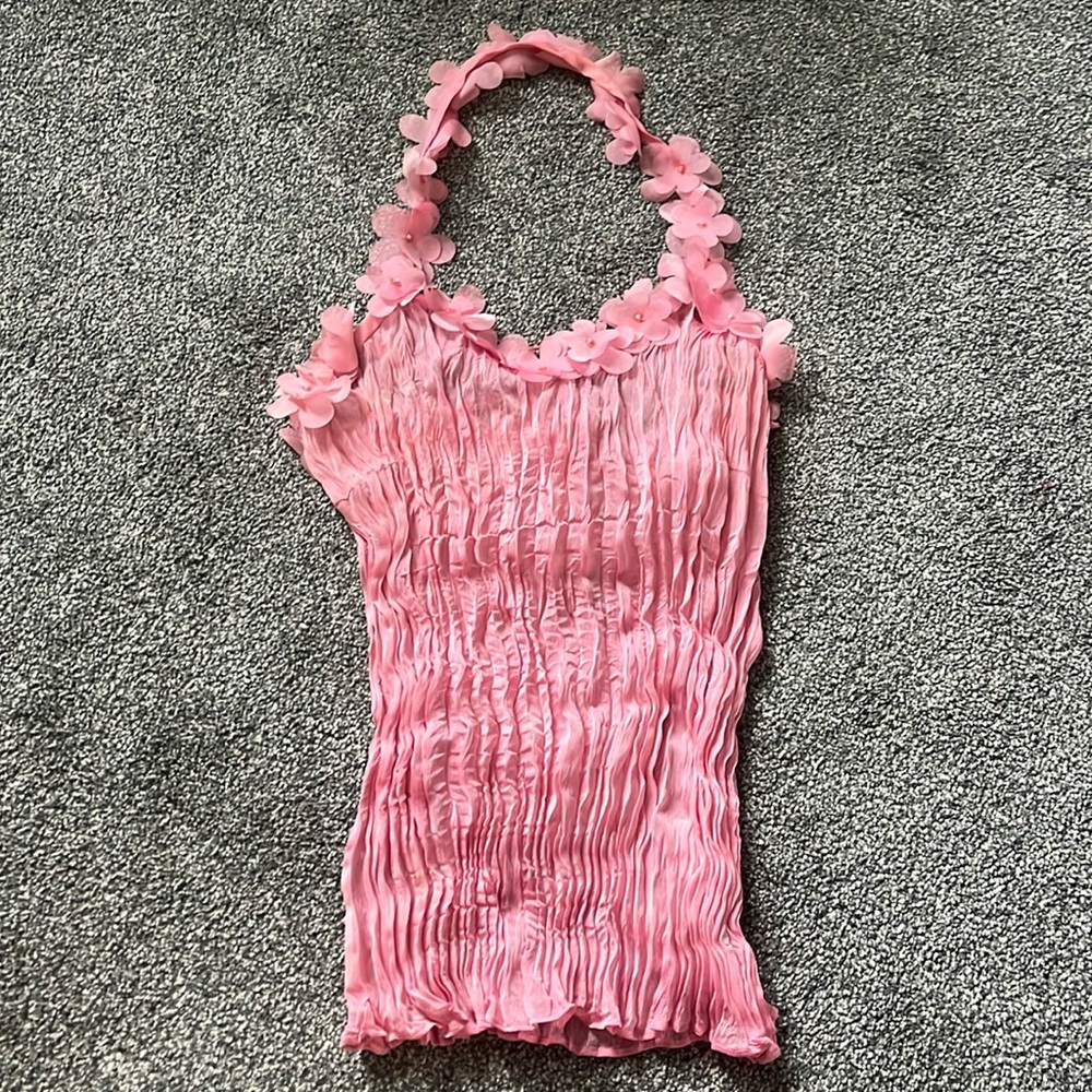 Pink floral sheer halter neck